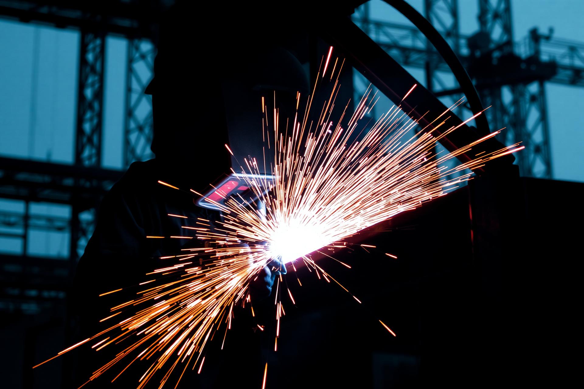 Welder fabricating steel structure